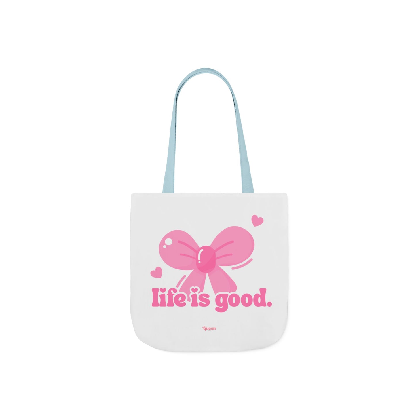 Tote Bag — 'Life is Good' Pink Bow Canvas Tote, Cute Heart Gift Bag