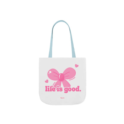 Tote Bag — 'Life is Good' Pink Bow Canvas Tote, Cute Heart Gift Bag
