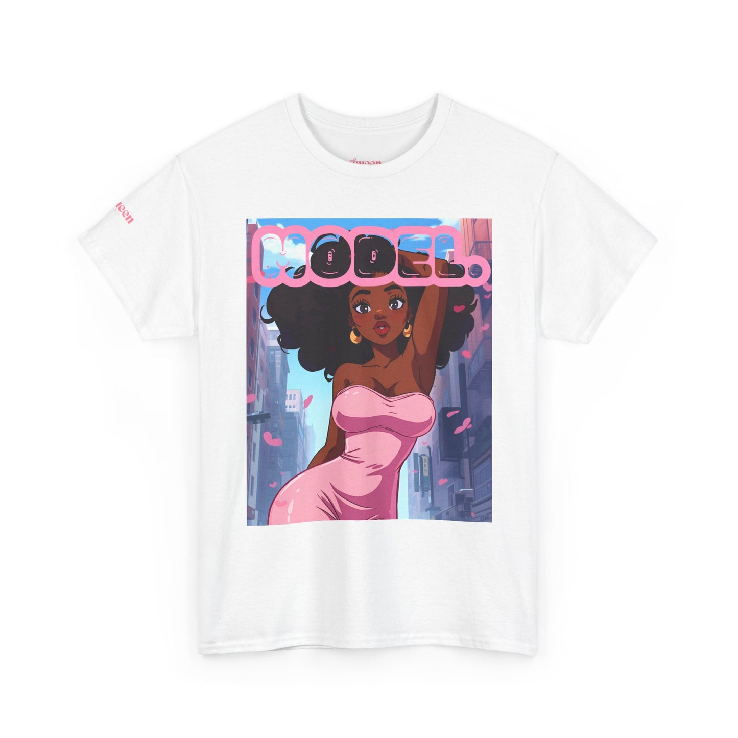 Model Pink Dress T-Shirt — Afro Puff Girl Graphic Tee