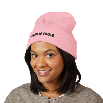 Embroidered 'Psalm 100:5' Classic Cuffed Beanie — Christian Faith Winter Hat