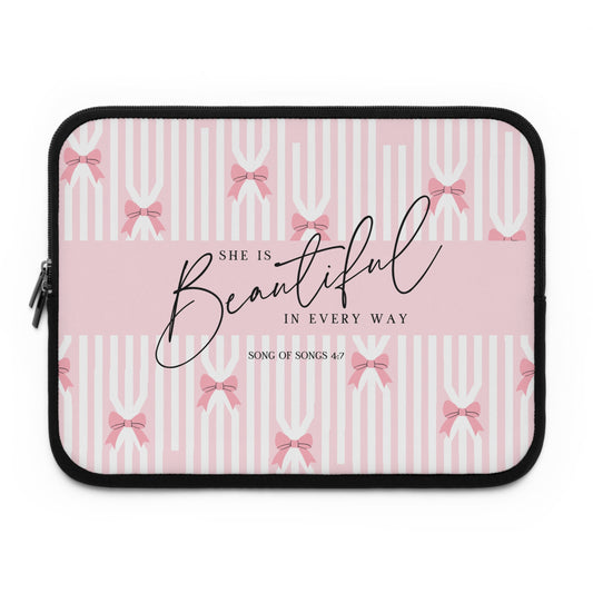 Beautiful in Every Way Pink Laptop Sleeve — Christian Scripture 'Song of Songs 4:7' Gift