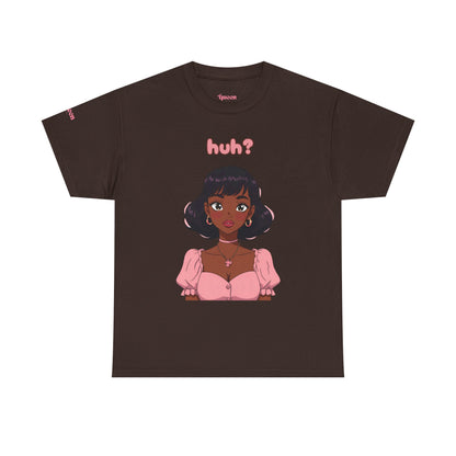 Cute Anime Girl 'huh?' Graphic Tee - Women's Pink Puff Sleeve Illustration