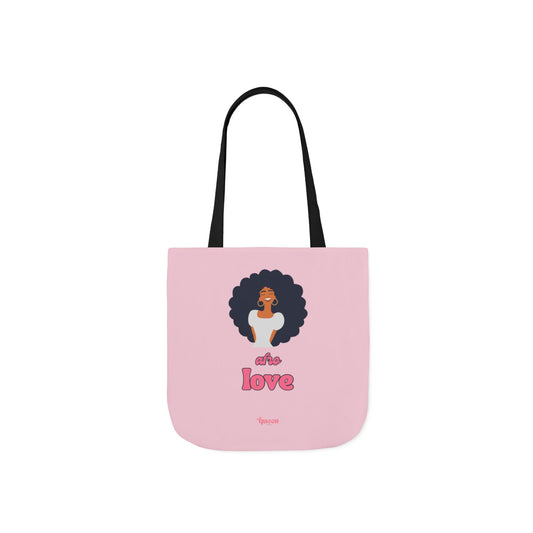 Pink "She’s Love" Afro Woman Canvas Tote