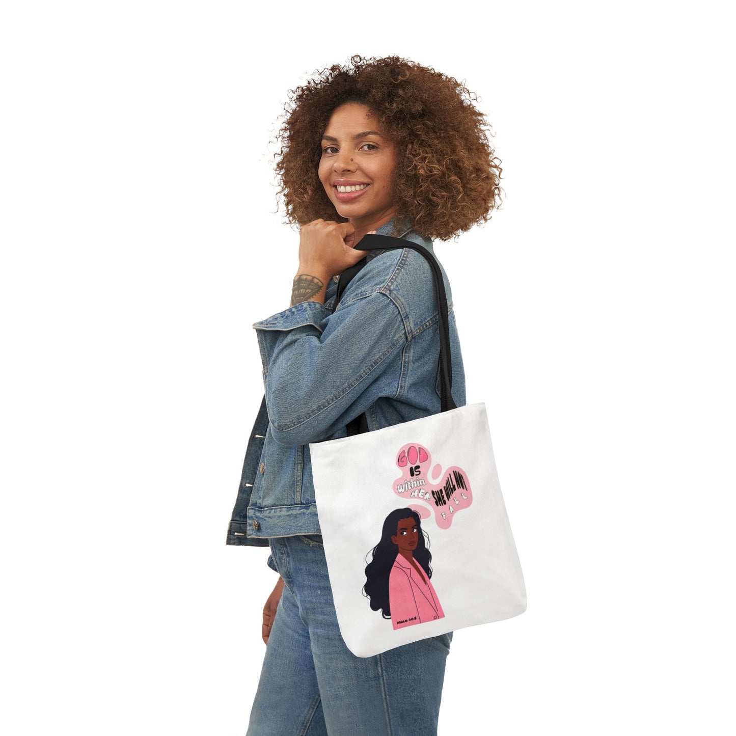Tote Bag — "God Is Within Her; She Will Not Fail" Illustrated Faith Tote