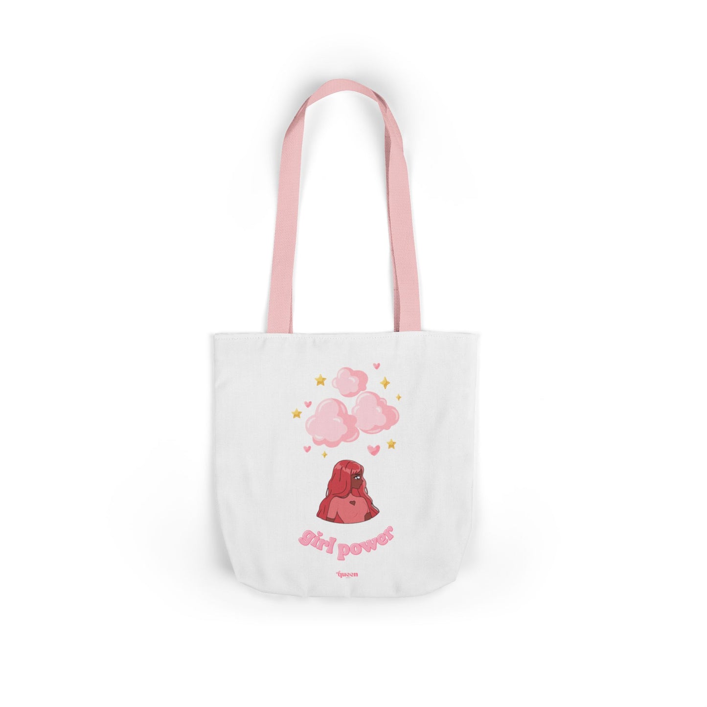 Girl Power Canvas Tote Bag — Cute Volcano & Hearts Eco Shopper