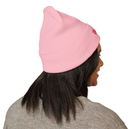 Embroidered "Queen" Cuffed Beanie – Pink Script Knit Hat