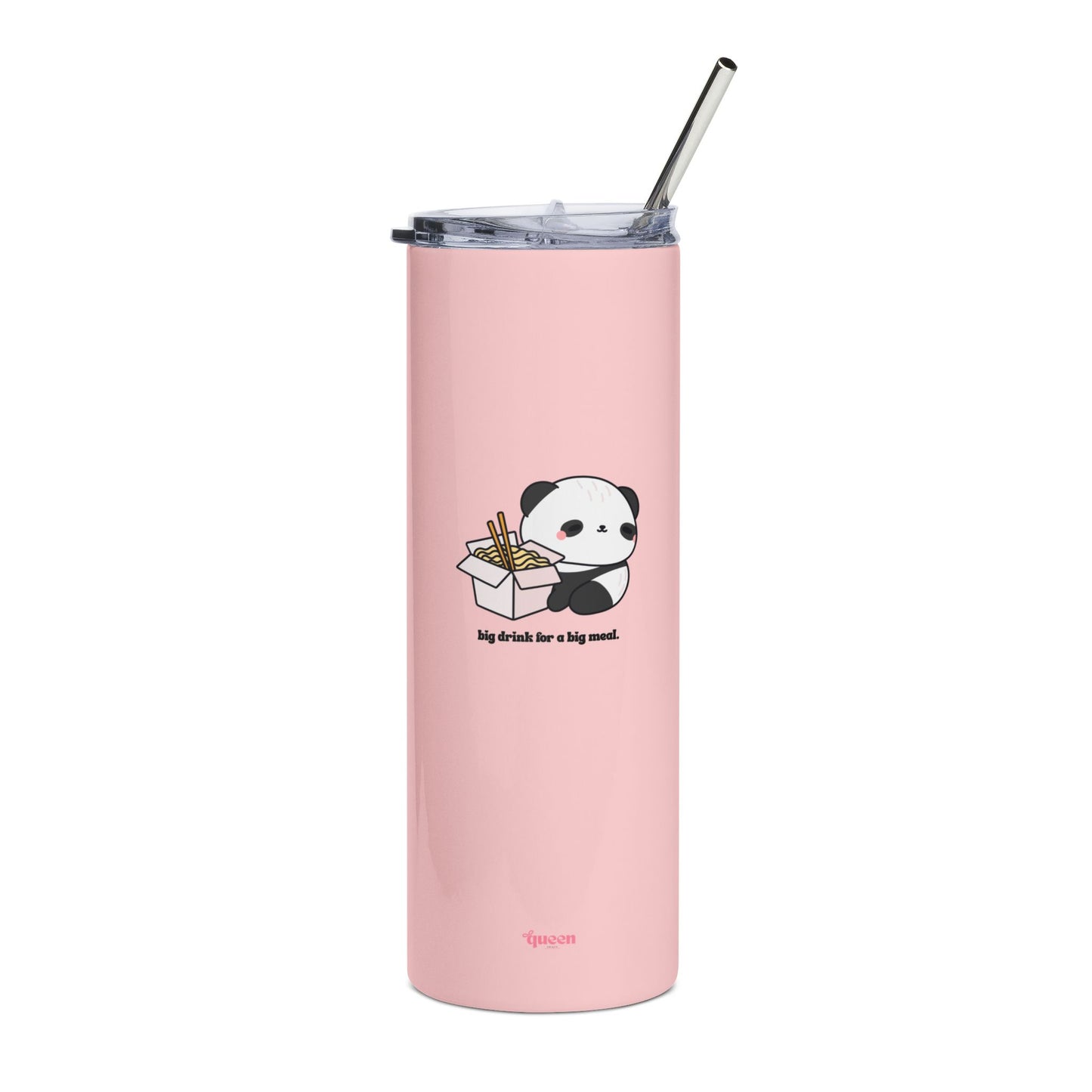 20oz Pink Stainless Tumbler with Cute Panda Noodle Design — Insulated Travel Cup
