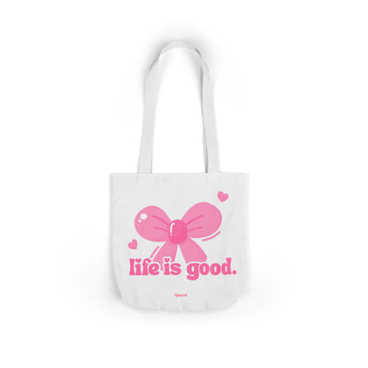 Tote Bag — 'Life is Good' Pink Bow Canvas Tote, Cute Heart Gift Bag
