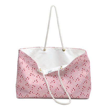 Pink Candy Cane Pattern Weekender Bag – Holiday Travel Tote