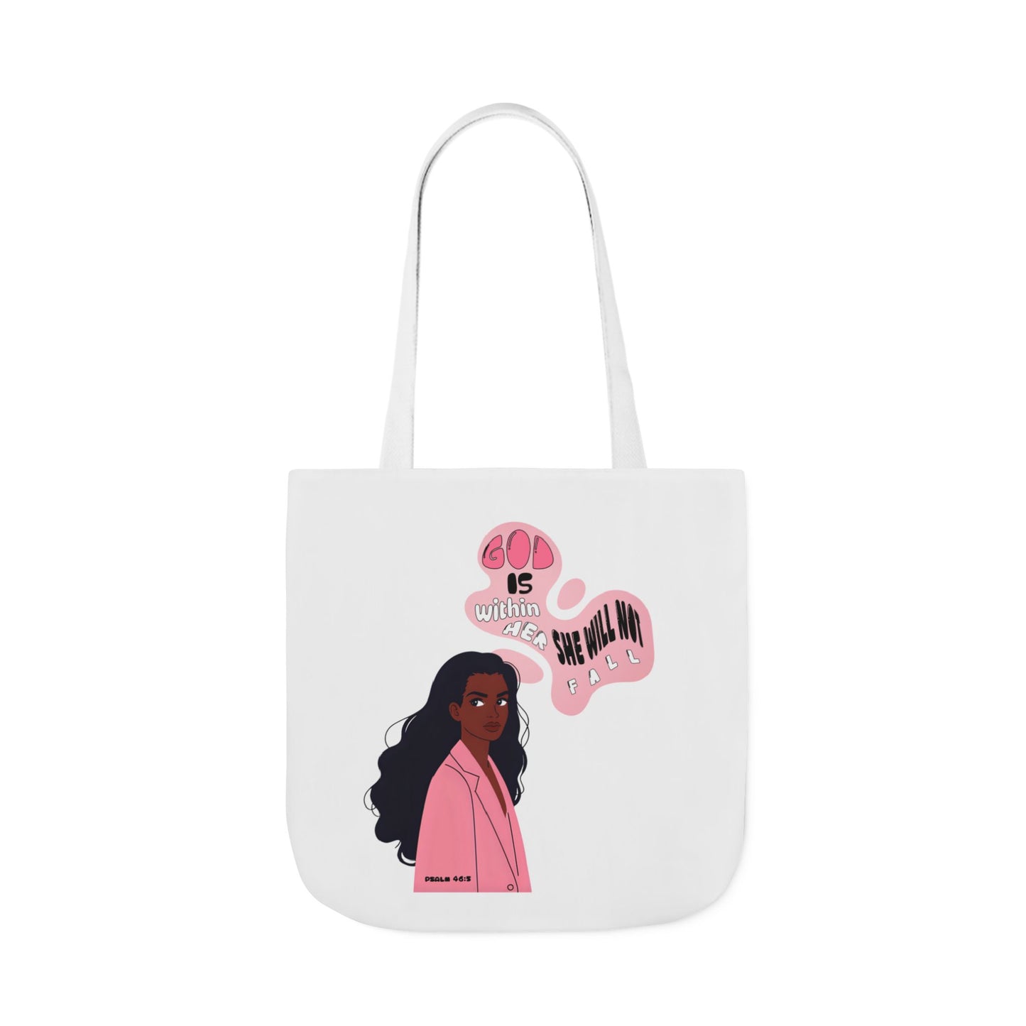 Tote Bag — "God Is Within Her; She Will Not Fail" Illustrated Faith Tote