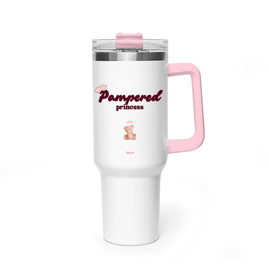 40oz Vacuum Tumbler – "Pampered Princess" Pink Teddy Bear Insulated Drink Mug