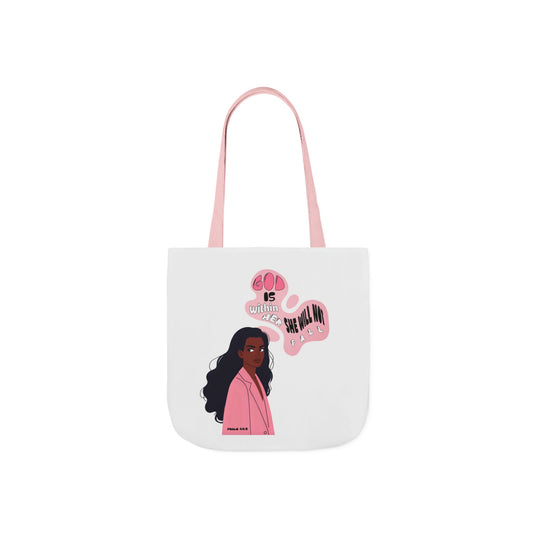 Tote Bag — "God Is Within Her; She Will Not Fail" Illustrated Faith Tote