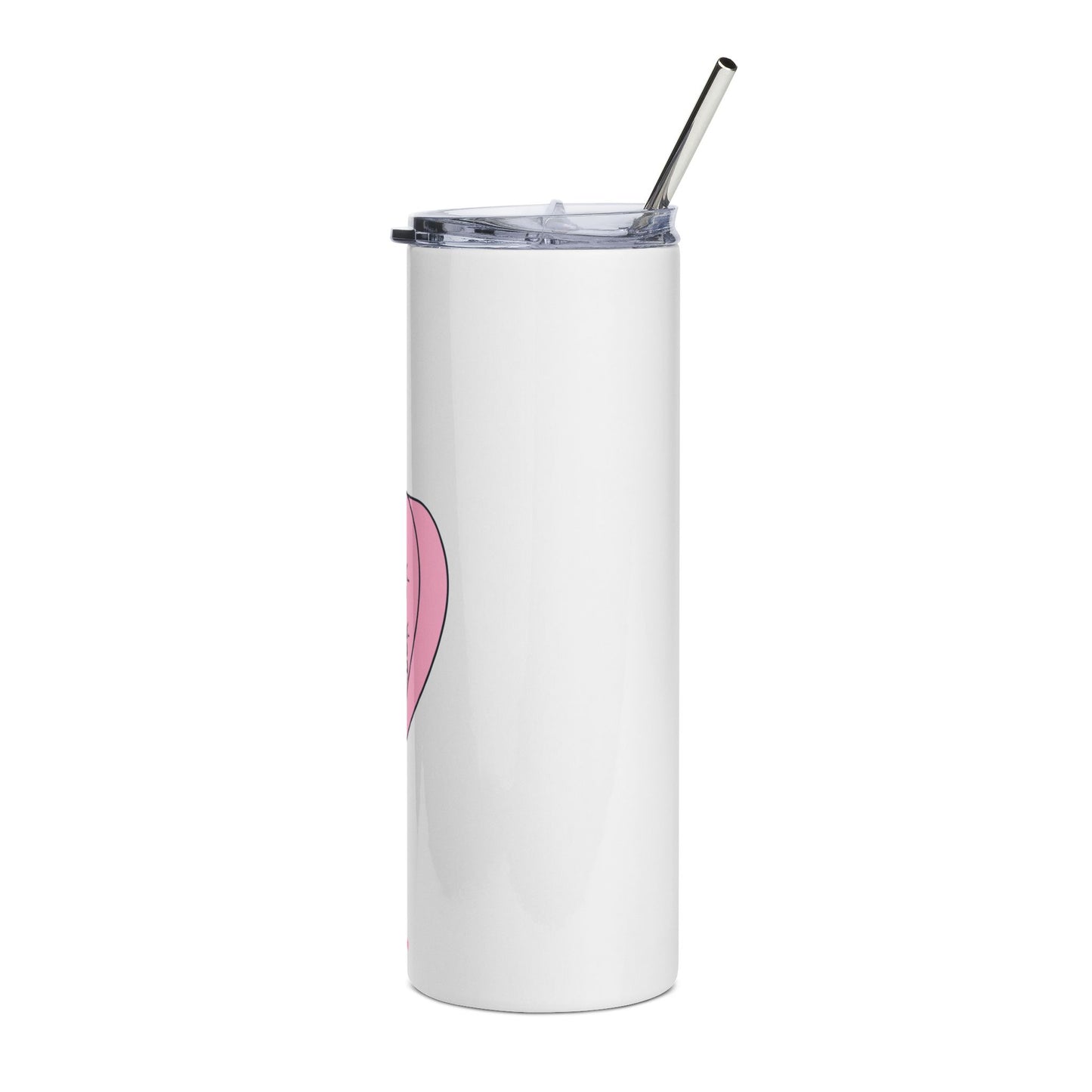 Self Care Heart 20oz Stainless Tumbler — Insulated Pink Heart Travel Cup