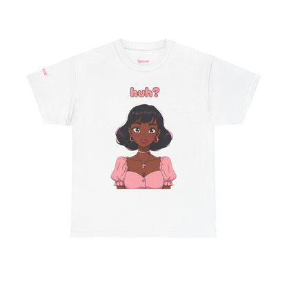 Cute Anime Girl 'huh?' Graphic Tee - Women's Pink Puff Sleeve Illustration