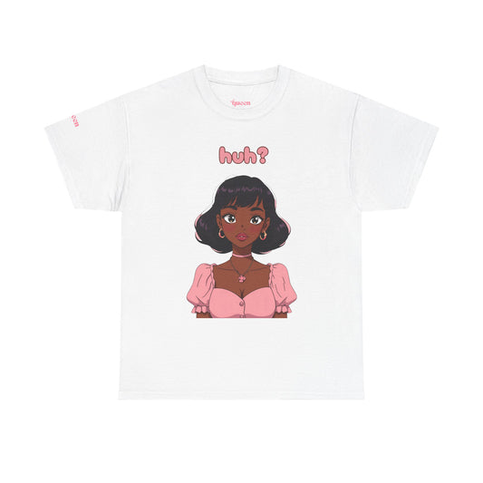 Cute Anime Girl 'huh?' Graphic Tee - Women's Pink Puff Sleeve Illustration