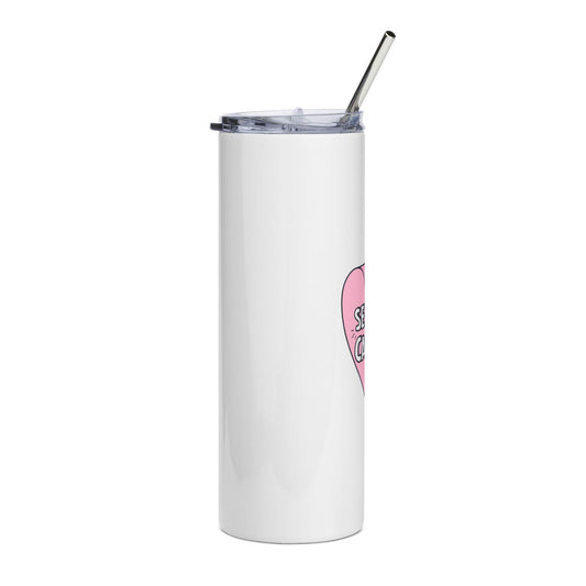 Self Care Heart 20oz Stainless Tumbler — Insulated Pink Heart Travel Cup