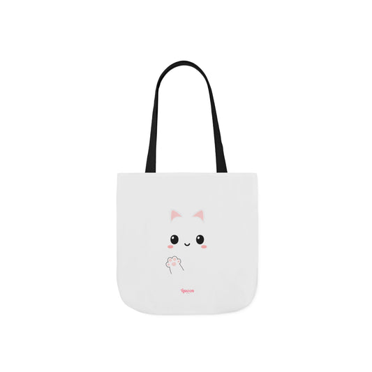 Kawaii Cat Cotton Tote Bag — Cute Pink Cat Holding Lollipop, Canvas Shoulder Bag