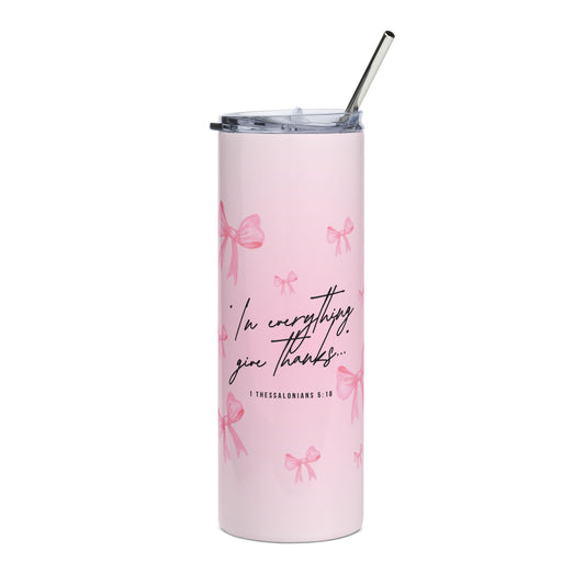 20oz Stainless Steel Tumbler — Vintage Dainty Bow Pattern with Scripture