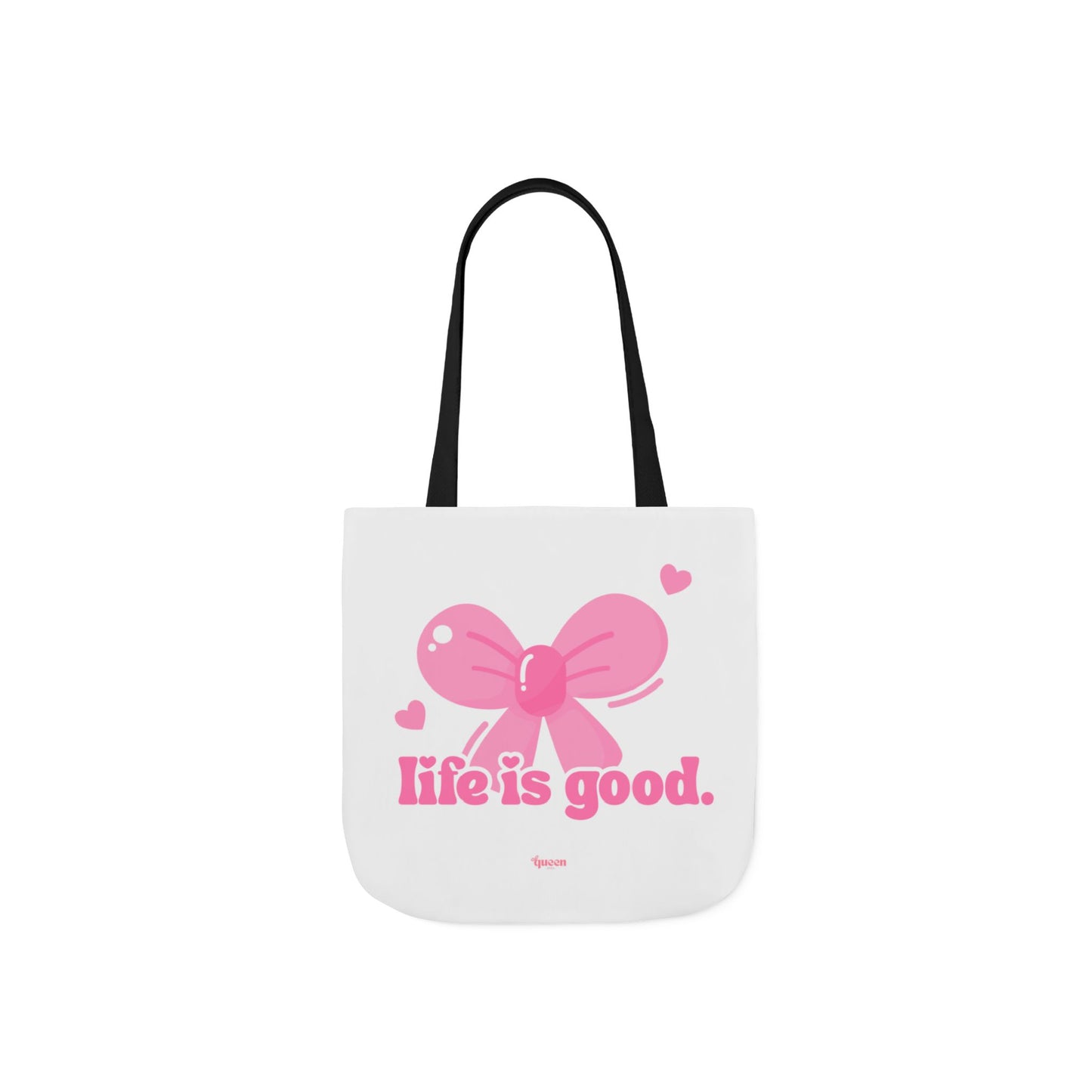 Tote Bag — 'Life is Good' Pink Bow Canvas Tote, Cute Heart Gift Bag