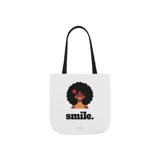 Canvas Tote — "Smile." Afro Woman Graphic Cotton Shopper