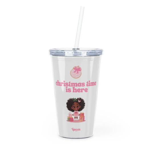 Christmas Tumbler with Straw — 'Christmas Time Is Here' Cute Gift