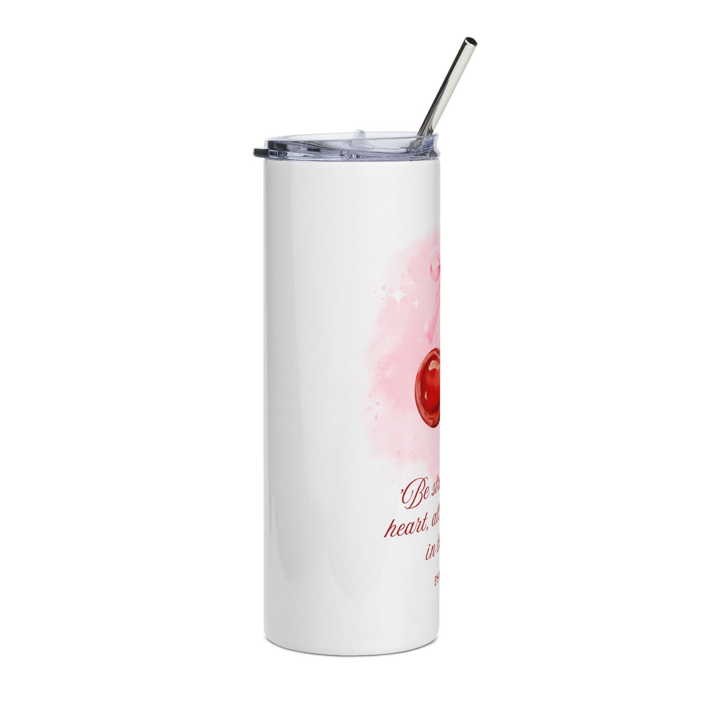 Cherry Pattern Faith 20oz Stainless Tumbler — Faith-Inspired Pink Travel Cup
