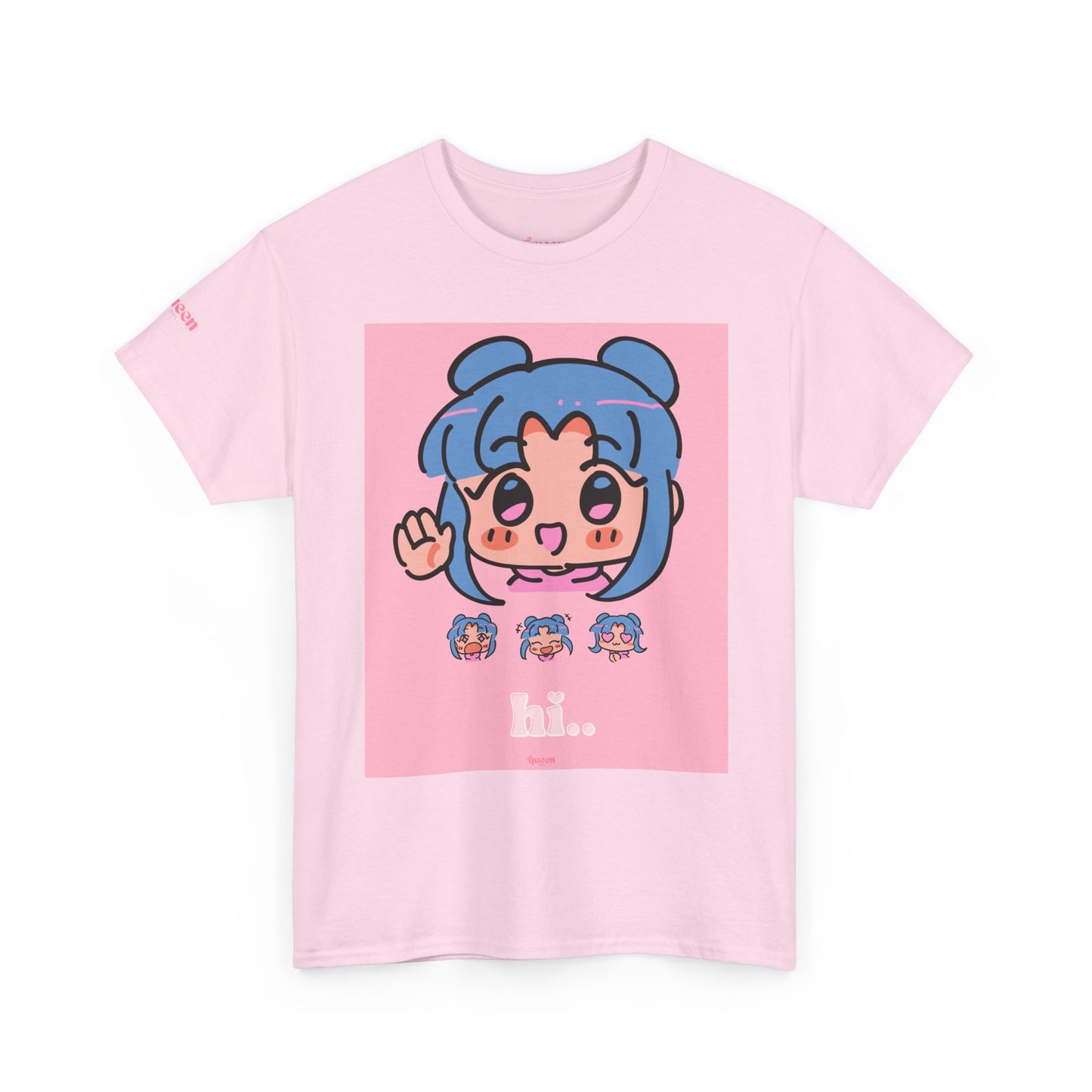 Cute Anime Hello Graphic Tee — "hi.." Blue Chibi Character T-Shirt