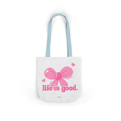 Tote Bag — 'Life is Good' Pink Bow Canvas Tote, Cute Heart Gift Bag