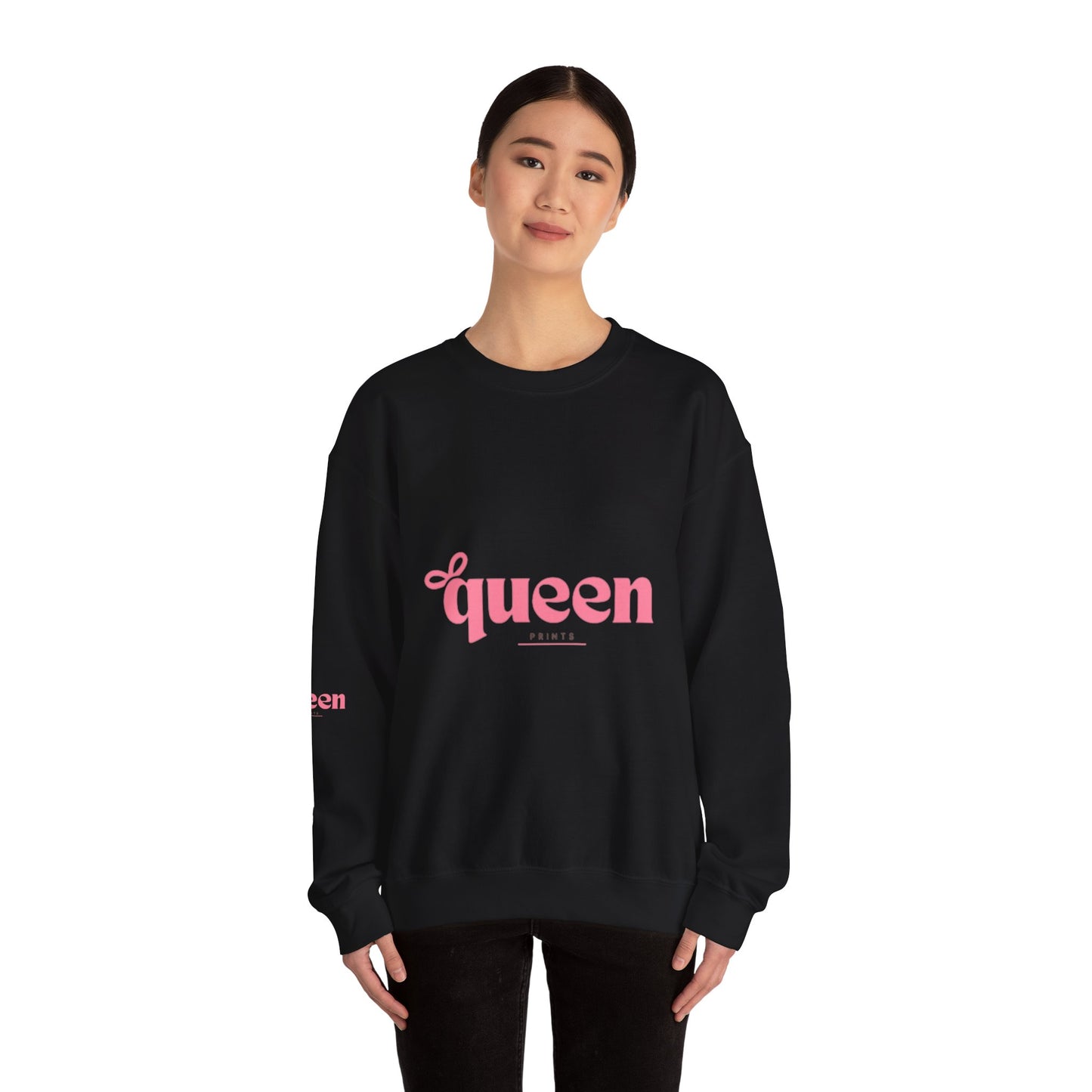 Queen Graphic Sweatshirt — Pink Script Crewneck for Women