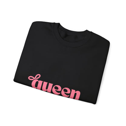 Queen Graphic Sweatshirt — Pink Script Crewneck for Women