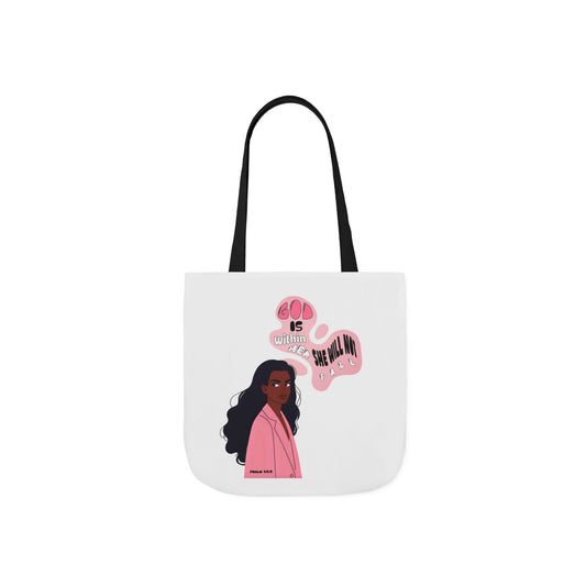 Tote Bag — "God Is Within Her; She Will Not Fail" Illustrated Faith Tote