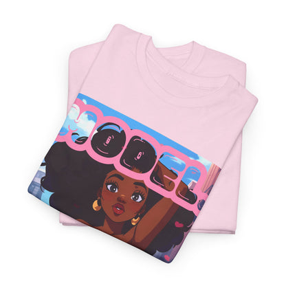 Model Pink Dress T-Shirt — Afro Puff Girl Graphic Tee