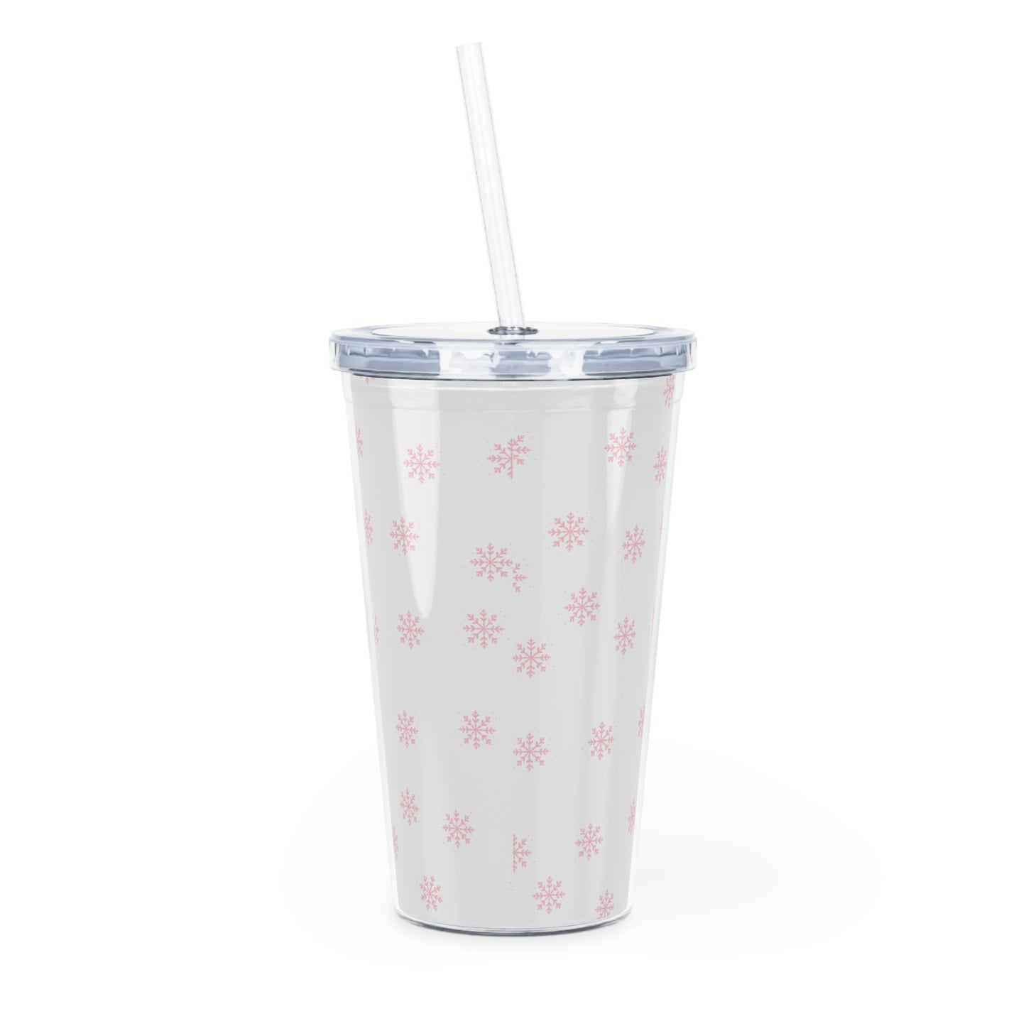 "Candy Cane Lane" Plastic Tumbler with Straw — Cute Pink Holiday Drink Cup