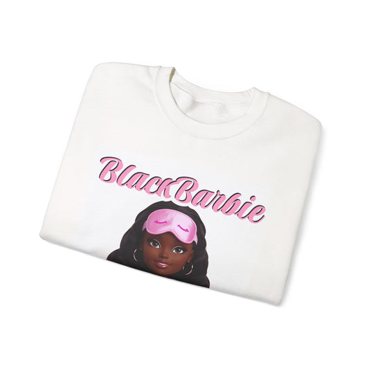 Black Barbie Crewneck Sweatshirt — Pink Pajama Doll Graphic