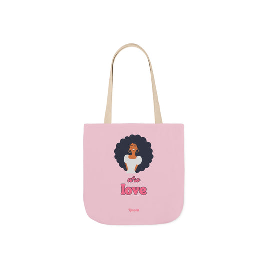 Pink "She’s Love" Afro Woman Canvas Tote