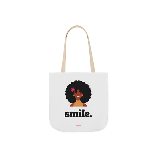 Canvas Tote — "Smile." Afro Woman Graphic Cotton Shopper