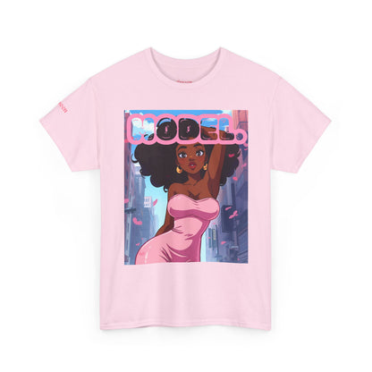 Model Pink Dress T-Shirt — Afro Puff Girl Graphic Tee