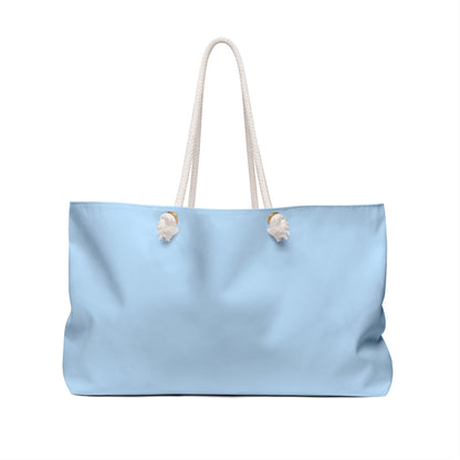 No Rain, No Rainbows Weekender Bag — Light Blue Rainbow & Clouds Travel Tote