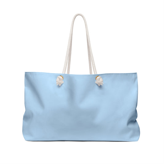 No Rain, No Rainbows Weekender Bag — Light Blue Rainbow & Clouds Travel Tote