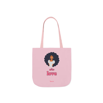 Pink "She’s Love" Afro Woman Canvas Tote
