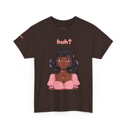 Cute Anime Girl 'huh?' Graphic Tee - Women's Pink Puff Sleeve Illustration
