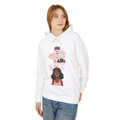 Queen Power Hoodie — Inspirational Pink 'Proverbs Woman' Graphic Sweatshirt