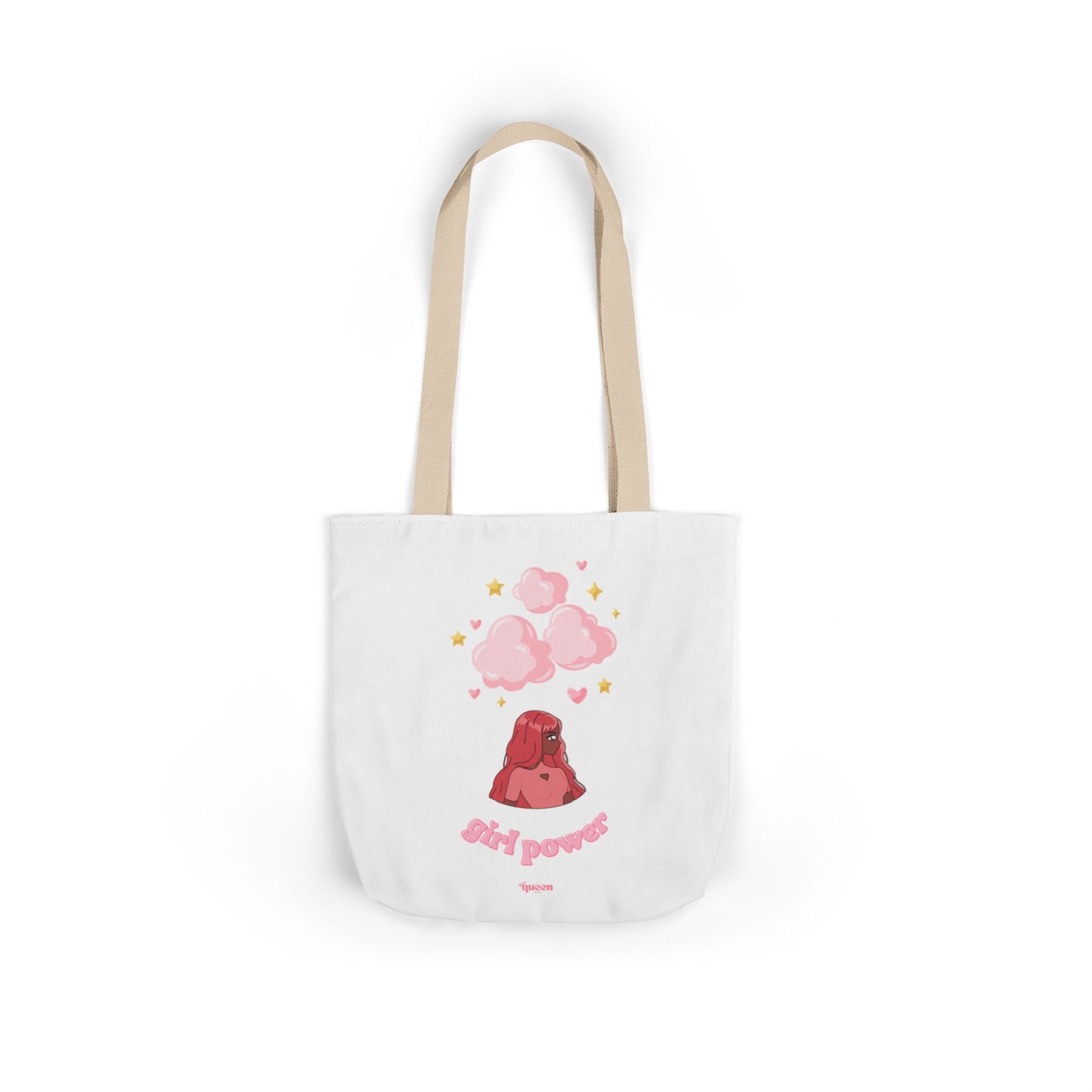 Girl Power Canvas Tote Bag — Cute Volcano & Hearts Eco Shopper