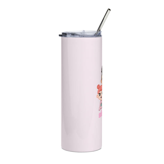 20oz Pink Stainless Tumbler — Cute 'Sisters' Cartoon Girls Design