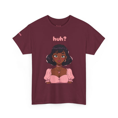Cute Anime Girl 'huh?' Graphic Tee - Women's Pink Puff Sleeve Illustration