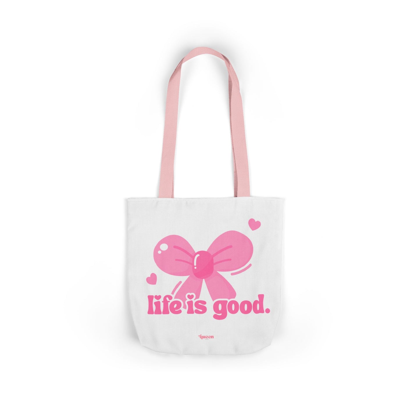 Tote Bag — 'Life is Good' Pink Bow Canvas Tote, Cute Heart Gift Bag
