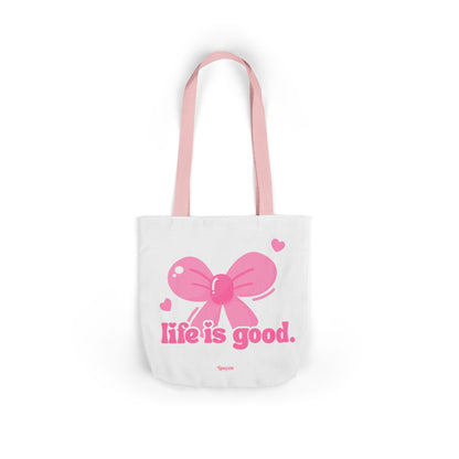 Tote Bag — 'Life is Good' Pink Bow Canvas Tote, Cute Heart Gift Bag