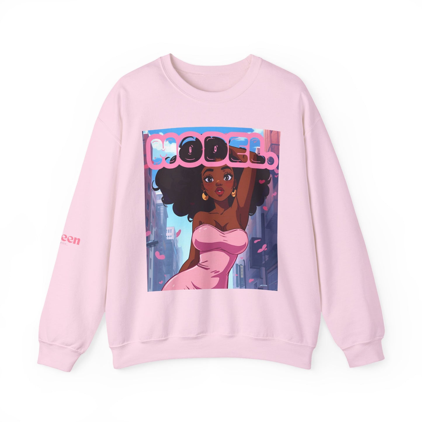 Model Girl Crewneck Sweatshirt — Afro Anime Illustration Graphic Sweatshirt