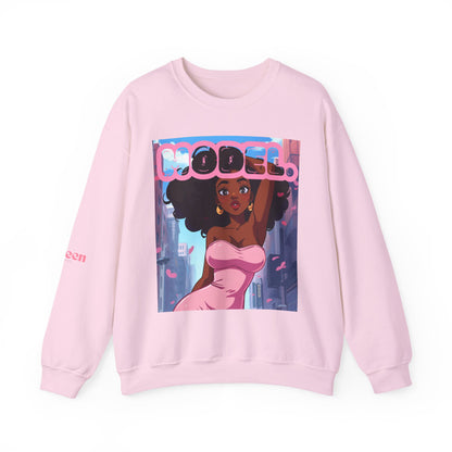 Model Girl Crewneck Sweatshirt — Afro Anime Illustration Graphic Sweatshirt