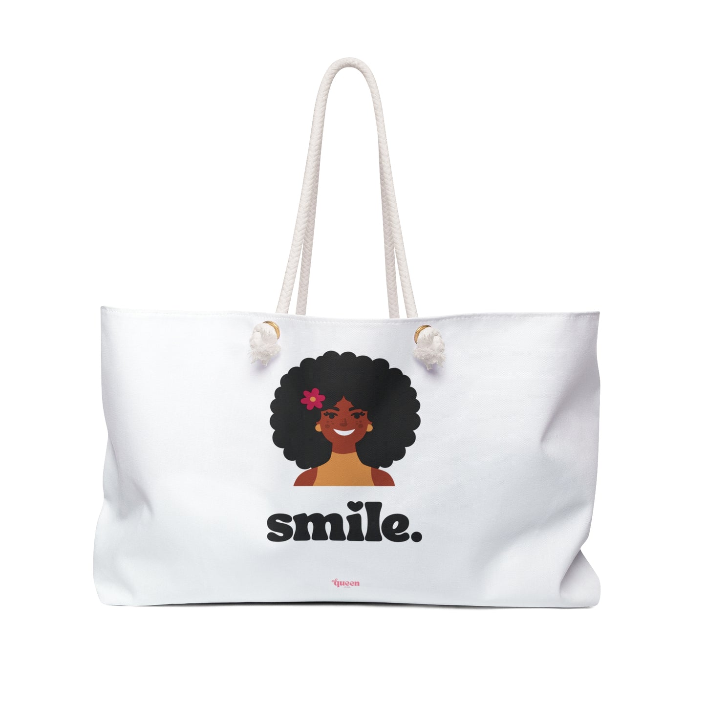 Weekender Bag — ‘Smile.’ Afro Girl Graphic Travel Tote